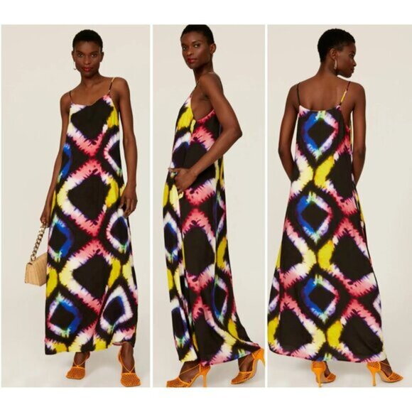 Busayo Collective Multicolor Tie Dye Retro Sleeveless Maxi Slip Dress Size Small - Picture 1 of 7